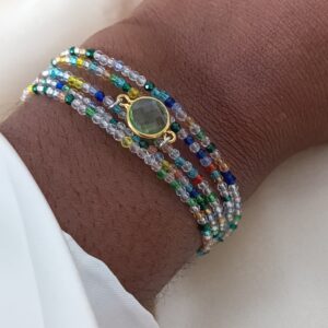 Bracelet wrap 5 tours en vert & or | Bijou en perles de verre fait main